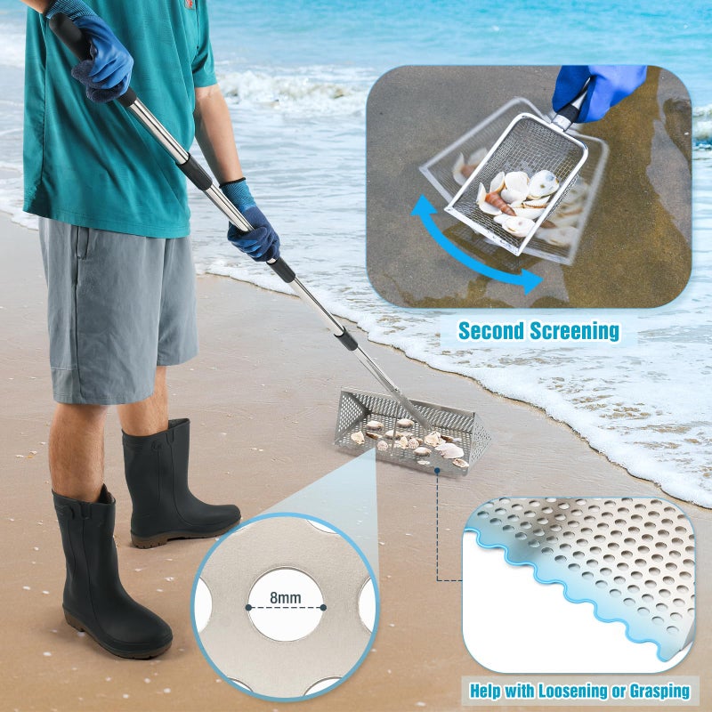 AugFir Sand Flea Rake, Stainless Steel Sand Sifter, Shark Tooth Sifter with A 16-Inch Wide Drain Screen for Finding Fleas,Shells and Shark Teeth - Image 4
