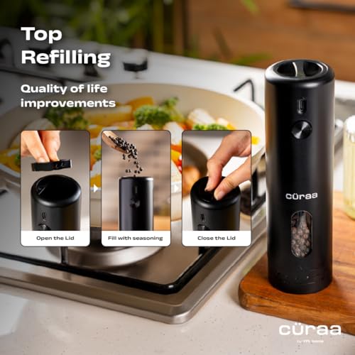 CÜRAA Electric Pepper Grinder with Adjustable Coarseness for Precision Seasoning | Rechargeable, One-Hand Operation | Automatic Pepper Mill for Kitchen | By Chef Sanjyot Keer - Image 5