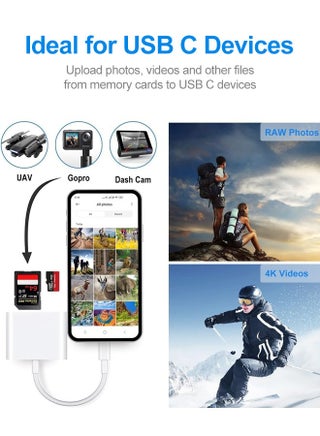 قارئ بطاقة ذاكرة 3 في 1 من USB Type C إلى CF/SD/TF، محول Type C للآيفون 17/16/15 برو/ماكس، لماك بوك برو/إير 2025-2016، آيباد برو/إير/سرفيس، سامسونج S25/S24/S23/S22/S21/الترا/بالإضافة إلى المزيد。 - view 4