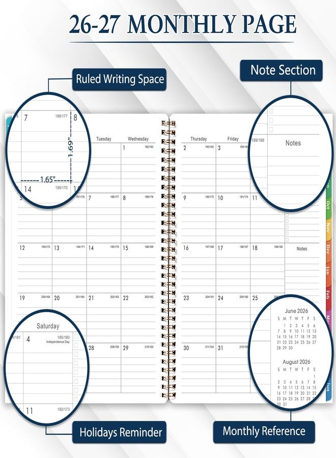 Indeme 2026-2027 Planner - 2026-2027 Planner weekly and monthly, July 2026 - June 2027, 9" x 11", Academic Clanner 26-27 with Colourful Tabs, Inner Pocket, Premium Paper, Twin-wire Binding - Image 3
