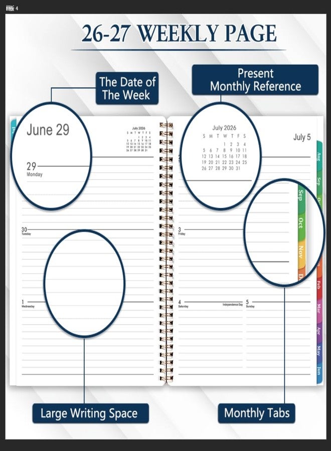 Indeme 2026-2027 Planner - 2026-2027 Planner weekly and monthly, July 2026 - June 2027, 9" x 11", Academic Clanner 26-27 with Colourful Tabs, Inner Pocket, Premium Paper, Twin-wire Binding - Image 4