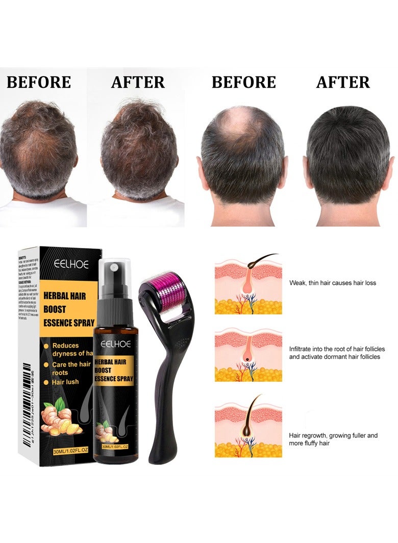 EELHOE 30ml Herbal Hair boost Essence Spray Roller Set Hair Root Nourishing Anti Loss Beard Growth Promoting Ginger Hair Spray - Image 4