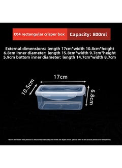 Factory Direct Multi-buckle Commercial Crisper Food Grade Refrigerated Heated Crisper Storage Sealed-Specifications:Rectangular C 04 800ml-Color:Transparent