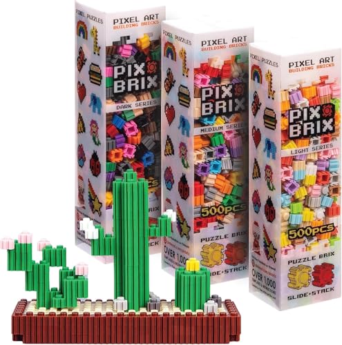 Pix Brix Pixel Art kit Puzzle Bricks 1500 Piece Pixel Art Container 32 Color Palette Interlocking Building Bricks Create 2D and 3D Builds Without Water or Glue Stem Toys Ages 6 Plus - Image 1
