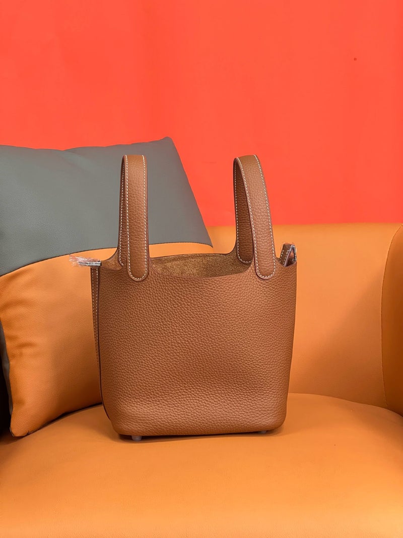 Handmade Wax Line Vegetable Basket 18/22 Top Layer Cowhide Tc Leather Leather Togo Bucket Bag Stainless Steel Hardware Sweeping Oil - Image 1