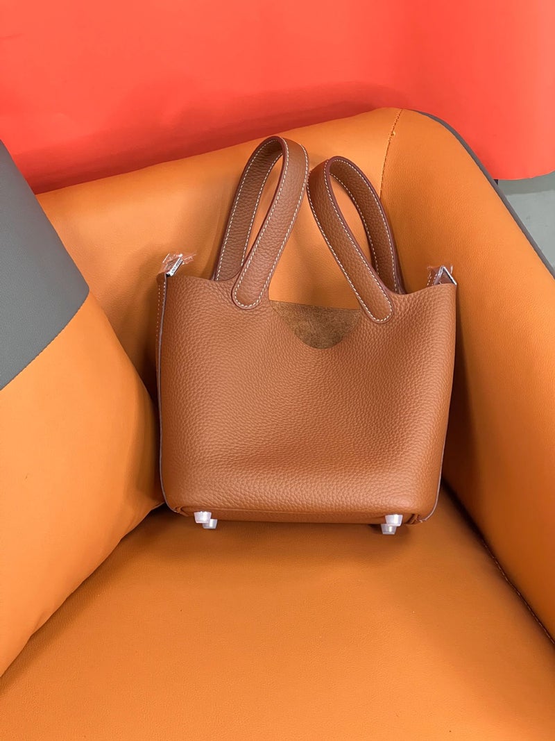Handmade Wax Line Vegetable Basket 18/22 Top Layer Cowhide Tc Leather Leather Togo Bucket Bag Stainless Steel Hardware Sweeping Oil - Image 2