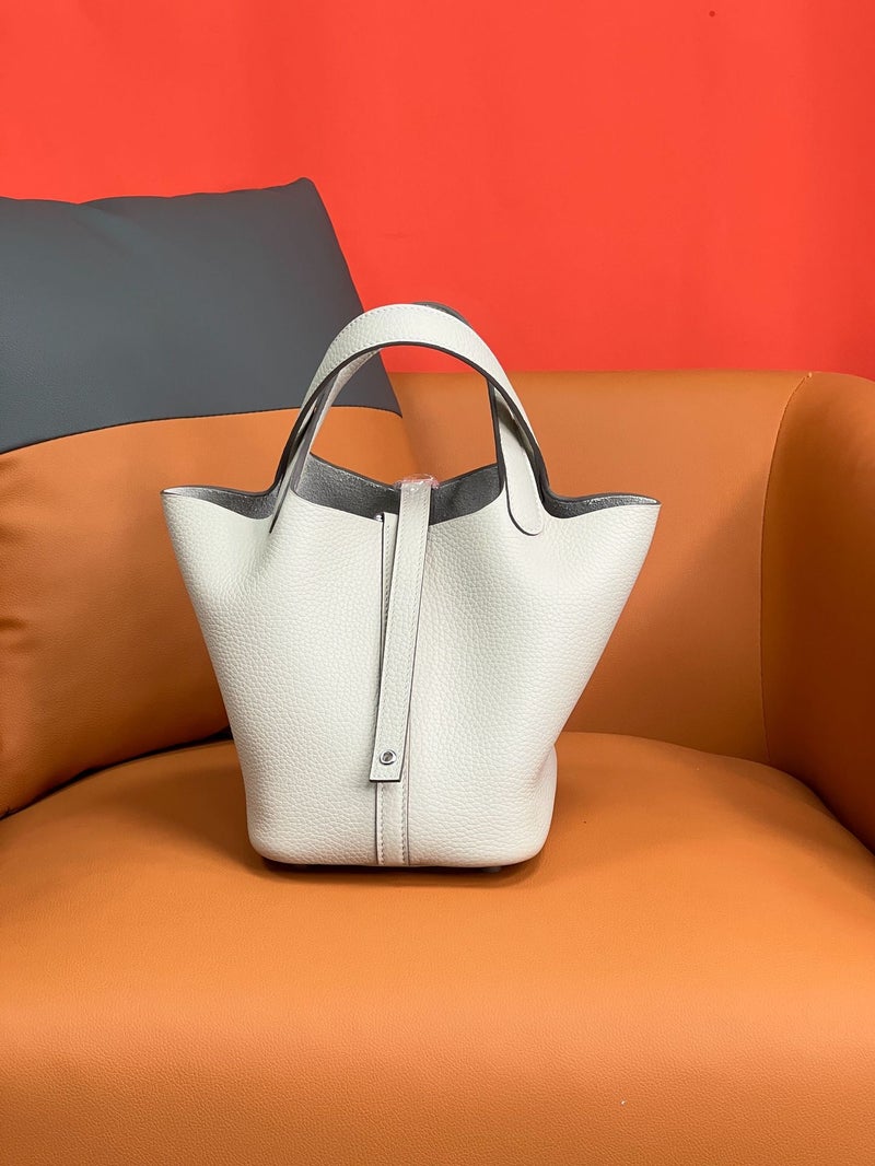 Handmade Wax Line Vegetable Basket 18/22 Top Layer Cowhide Tc Leather Leather Togo Bucket Bag Stainless Steel Hardware Sweeping Oil - Image 3
