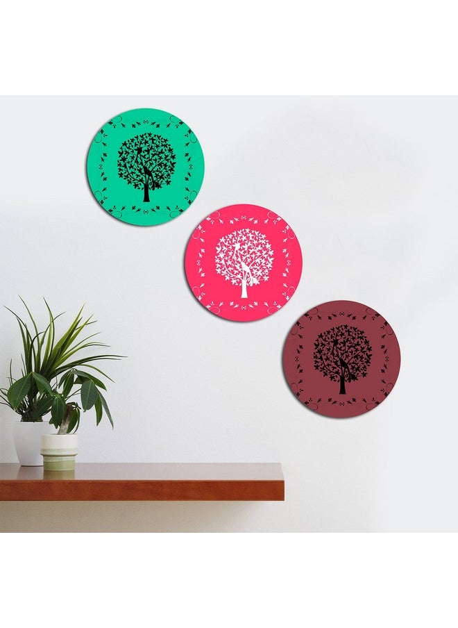 KARTIK Kartik Round Tree Print Wall Painting for Living Room with Wooden Frame and Without Glass - Set of 3  - Image 2