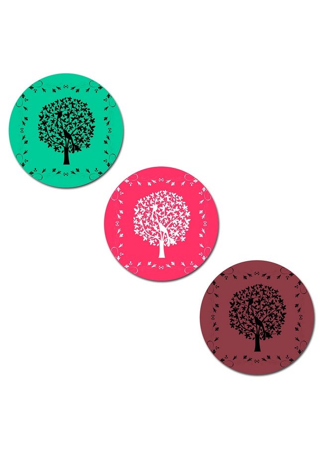 KARTIK Kartik Round Tree Print Wall Painting for Living Room with Wooden Frame and Without Glass - Set of 3  - Image 1