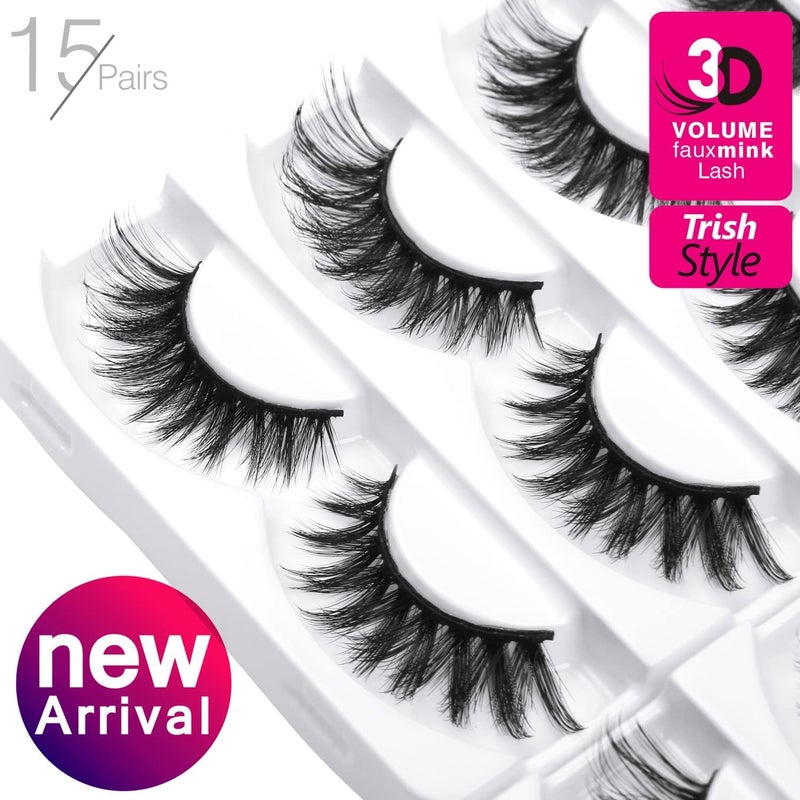 Eliace False Eyelashes 15 Pairs Cat Eye-Lashes 3D Mink Lashes,Spiky Wispy Natural Long Faux Mink Lashes Strips Soft & Reusable Makeup Professional Fake Eyelashes Pack | Trish Style - Image 5