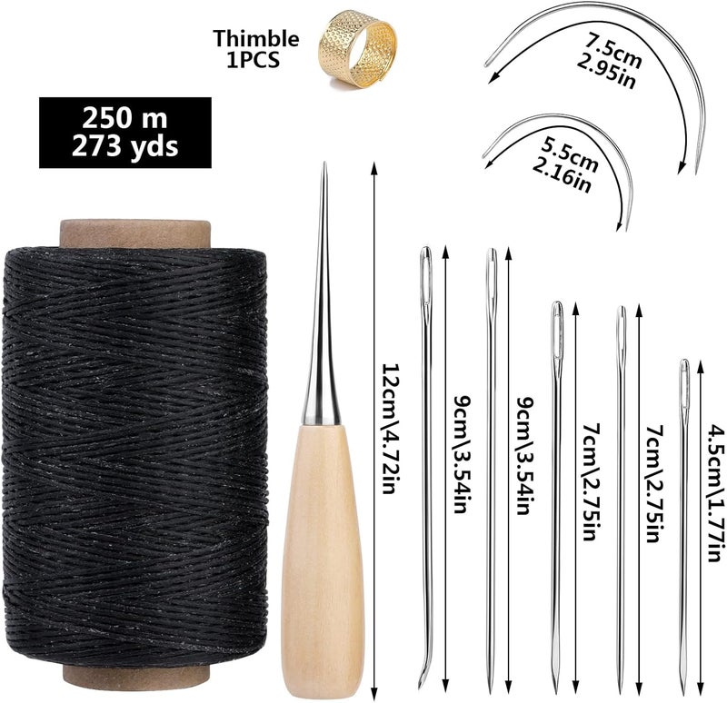 SUVSOON 273 Yards Upholstery Repair Waxed Thread Kit, Leather Sewing Kit Including Needle Awl Thimble, for Carpet Sofa Seat Shoe and (Black) - Image 2