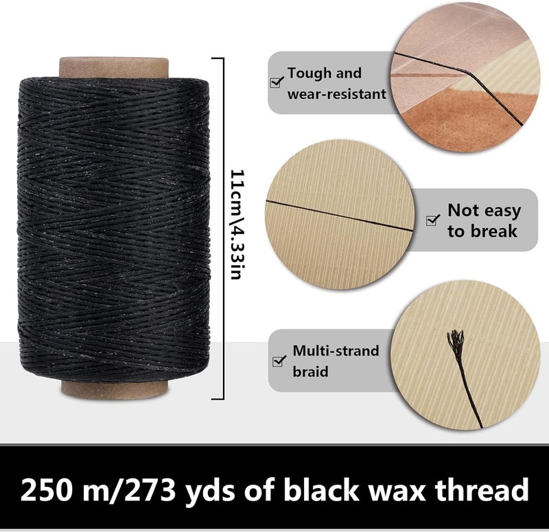SUVSOON 273 Yards Upholstery Repair Waxed Thread Kit, Leather Sewing Kit Including Needle Awl Thimble, for Carpet Sofa Seat Shoe and (Black) - Image 3