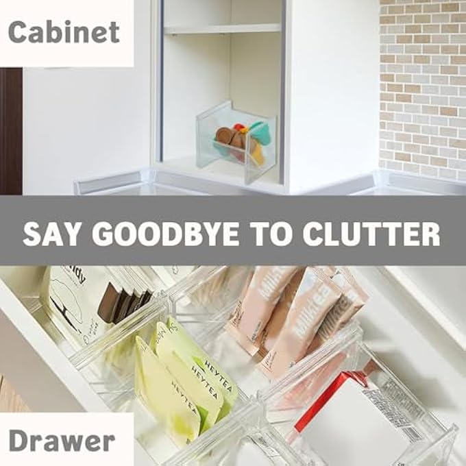 تخيل قطعتان من منظم أكياس الشاي القابل للتكديس وحامل الشاي البلاستيكي الشفاف وحاوية أكياس القهوة للوجبات الخفيفة وحاوية قهوة بلاستيكية للمطبخ والمكتب والحمام وصندوق كريمة السكر 46 طول × 40 عرض × 43 ارتفاع - Image 4