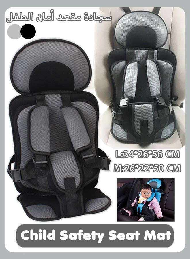 Child Safety Seat Mat Portable Baby Car Seat Belt Removable and Washable Baby Safety Seat Foldable Car Seat Booster Seat Suitable 0 months to 6 years Child (Grey/L) - Image 1