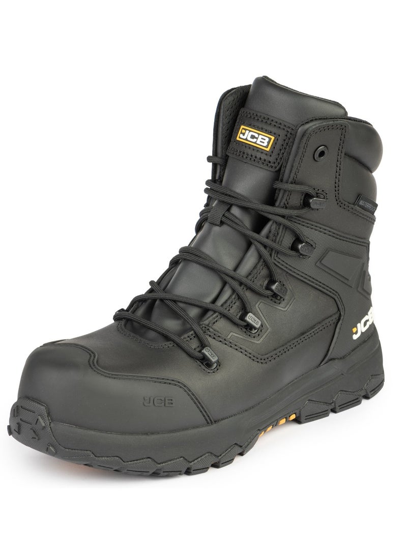 JCB 8-Inch Safety Boot – Composite Toe, Waterproof, Puncture Resistant, Anti-Static, Oil & Slip Resistant | JCB-0011B – Black - Image 1