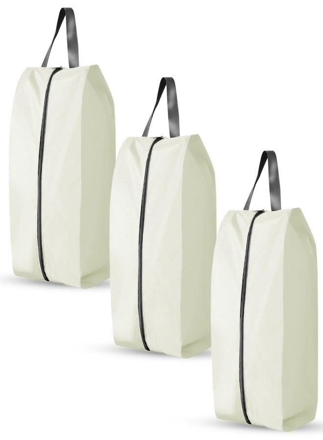 Bagentry 3 Pack Folding Shoe Bags for Travel with Zipper Closure, Waterproof Shoe Storage Bag with Handle, Washable Shoe Organizers Packing Cubes for Gym Women Men (Cream) - Image 1