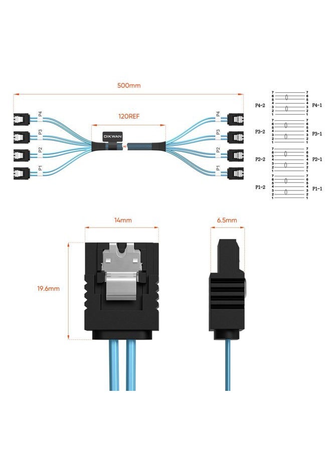 OIKWAN كابل SATA-III، 4 قطع/مجموعة 6Gb/s - كابل SATA، كابل SATA مرن 7 دبابيس، كابل بيانات SATA مستقيم بديل لأجهزة كمبيوتر بيتكوين-سيرفر محركات CD DVD RAID HDD-SSD (3.3 قدم) - Image 2