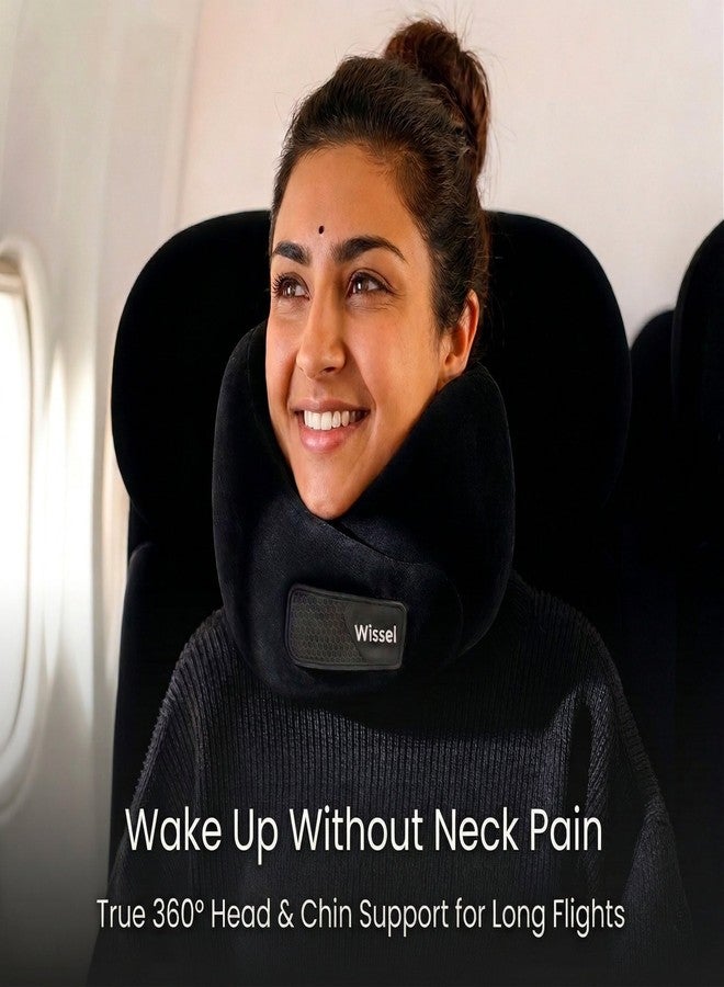 Wissel وسادة رقبة من إسفنج الذاكرة من ويسل للسفر | دعم كامل للرأس والرقبة بزاوية 360 درجة للطائرة والسيارة والقطار | وسادة رقبة فاخرة للطائرة للنوم مع حقيبة سفر وغطاء مخملي قابل للغسل (أسود) - Image 3