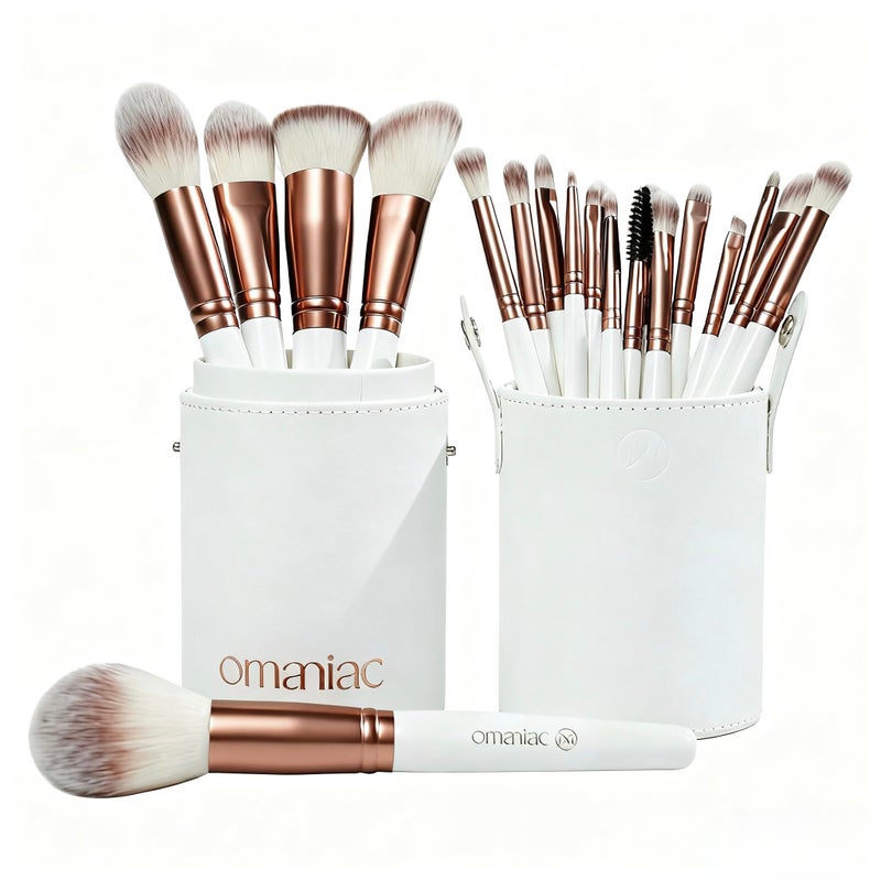 OMANIAC 20Pcs Makeup Brush Set Professional Premium Synthetic Foundation Eyeshadow Blending Face Powder Brushes with Travel Case CrueltyFree Beauty Gift Kit for Beginners Women White - Image 2