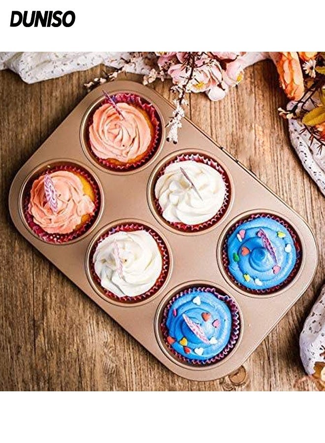 DUNISO 6-Cup Cupcake Muffin Pan Nonstick Carbon Steel Muffin Pan Tray Reusable Muffin Pan Tray Mold Regular Size Cupcake Baking Pan Molds for Oven Dishwasher Safe - Image 1