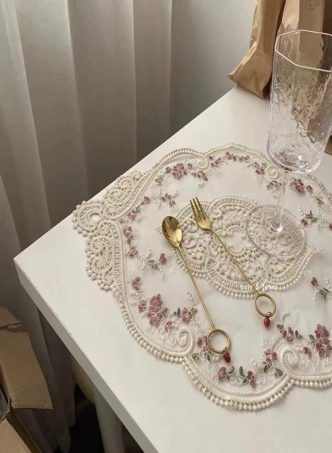 VIRFONOR 2pack Vintage Oval Lace Table Placemats, Exquisite Flower Embroidered Doilies vase mat, 12 X 18 Inch (White) - Image 3