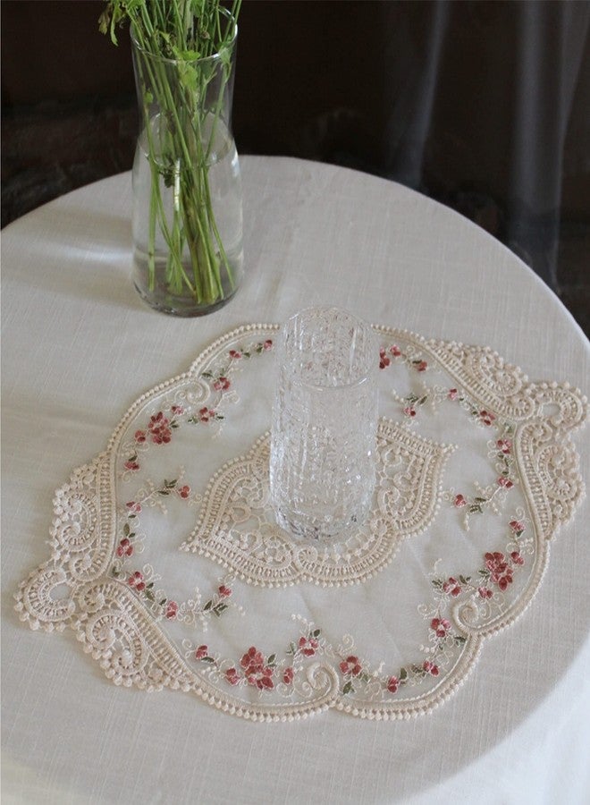 VIRFONOR 2pack Vintage Oval Lace Table Placemats, Exquisite Flower Embroidered Doilies vase mat, 12 X 18 Inch (White) - Image 2
