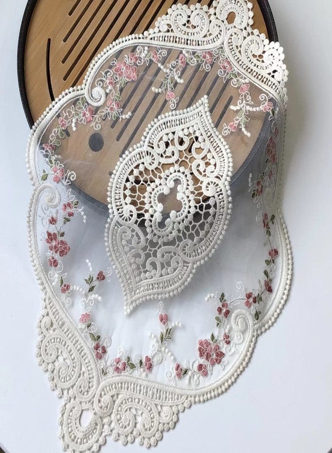 VIRFONOR 2pack Vintage Oval Lace Table Placemats, Exquisite Flower Embroidered Doilies vase mat, 12 X 18 Inch (White) - Image 1