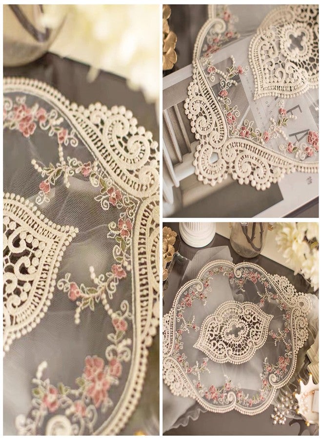 VIRFONOR 2pack Vintage Oval Lace Table Placemats, Exquisite Flower Embroidered Doilies vase mat, 12 X 18 Inch (White) - Image 4