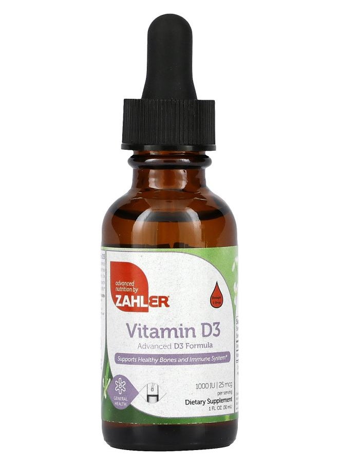 Zahler Vitamin D3 Advanced D3 Formula 25 mcg (1000 IU) 1 fl oz (30 ml) 
