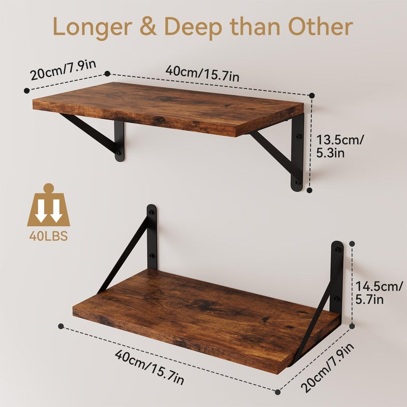 IBUYKE Deep Floating Shelves for Wall,8 Inch Deep Floating Shelves Set of 2,16W x 8D Wood Wall Shelf,Wide Floating Bookshelf for Living Room, Kitchen, Office TFS002H-2 - Image 3