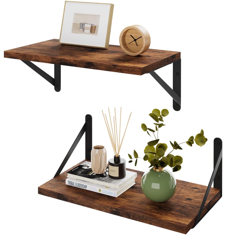 IBUYKE Deep Floating Shelves for Wall,8 Inch Deep Floating Shelves Set of 2,16W x 8D Wood Wall Shelf,Wide Floating Bookshelf for Living Room, Kitchen, Office TFS002H-2 - Image 1