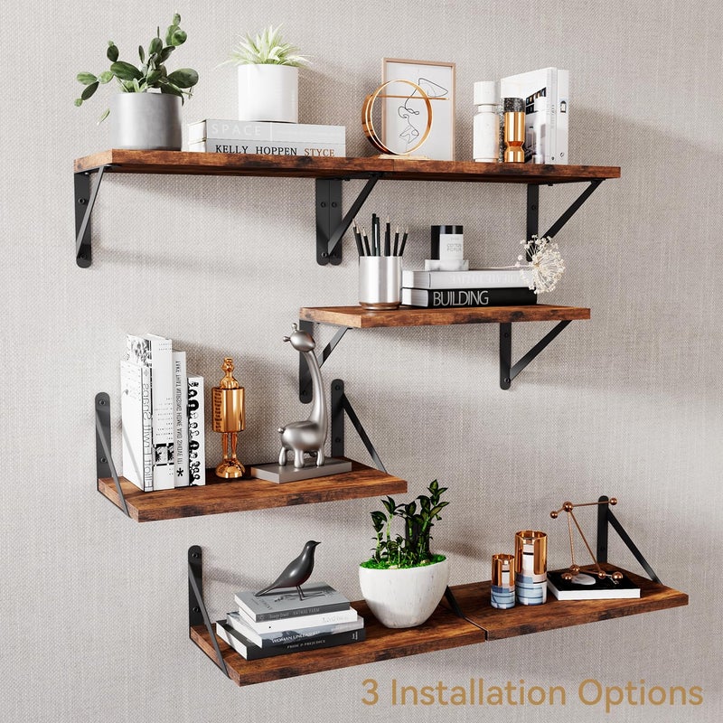 IBUYKE Deep Floating Shelves for Wall,8 Inch Deep Floating Shelves Set of 2,16W x 8D Wood Wall Shelf,Wide Floating Bookshelf for Living Room, Kitchen, Office TFS002H-2 - Image 4