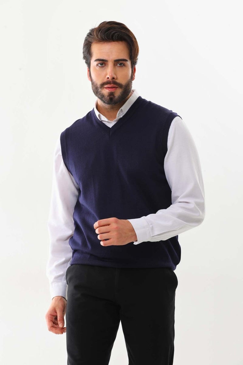 Günay Gunay Men's V Neck Wool Sweater 1000 Light Navy Blue  - Image 1