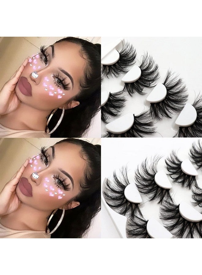 Losha 25Mm Lashes Big Fluffy False Eyelashes 3D Dramatic Long Volume Faux Mink Lashes Pack 4 Pairs - Image 4