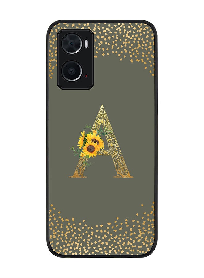 Stylizedd Rugged Black edge case for Oppo A96 4G/A36/A76 Slim fit Soft Case Flexible Rubber Edges Anti Drop TPU Gel Thin Cover - Custom Monogram Initial Letter Floral Pattern Alphabet - A (Olive Green ) - Image 1