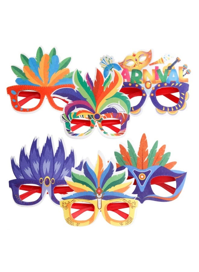 Colorful Fun Carnival Sunglasses 6Pack Masquerade Party Glasses Colorful Feather Frames Ideal for Festivals and Costume Events - Image 1