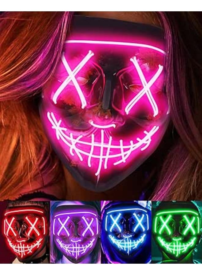 Scary Halloween Mask, LED Mask Light Up Purge Mask Costume, Scream Anonymous Mask Halloween Costume Adult Kids