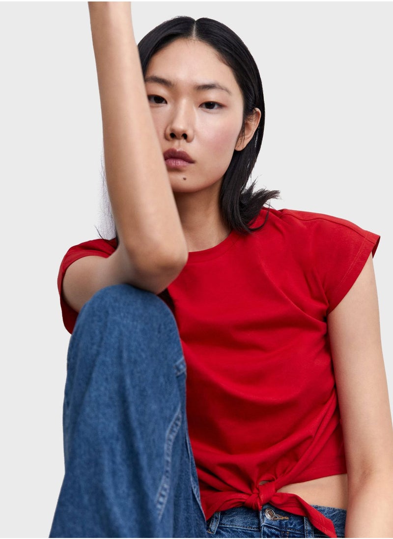 MANGO - Front Knot Crop T-Shirt - Image 1