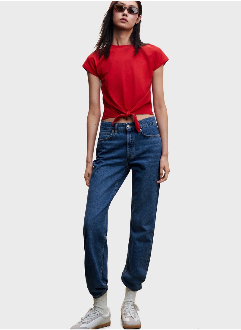 MANGO - Front Knot Crop T-Shirt - Image 1