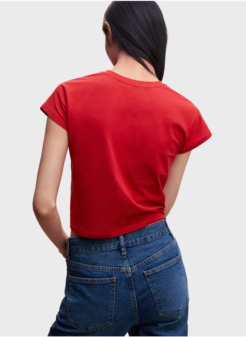 MANGO - Front Knot Crop T-Shirt - Image 1