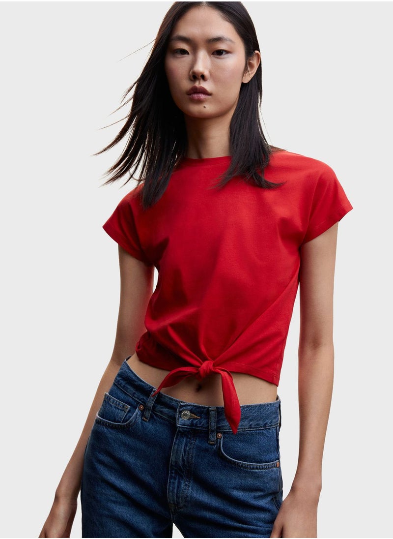 MANGO - Front Knot Crop T-Shirt - Image 1