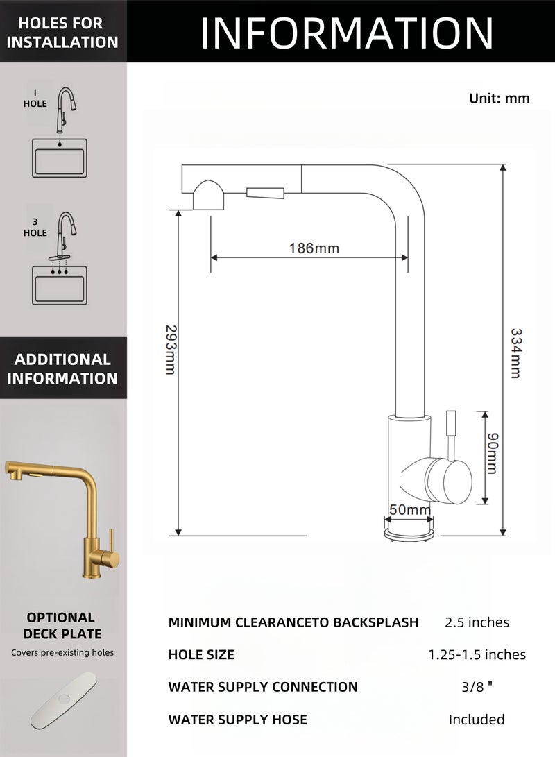 NANAO Kitchen Faucet, 304 Stainless Steel Pull Down Faucet for Kitchen Sink, PVD Gold - Image 5