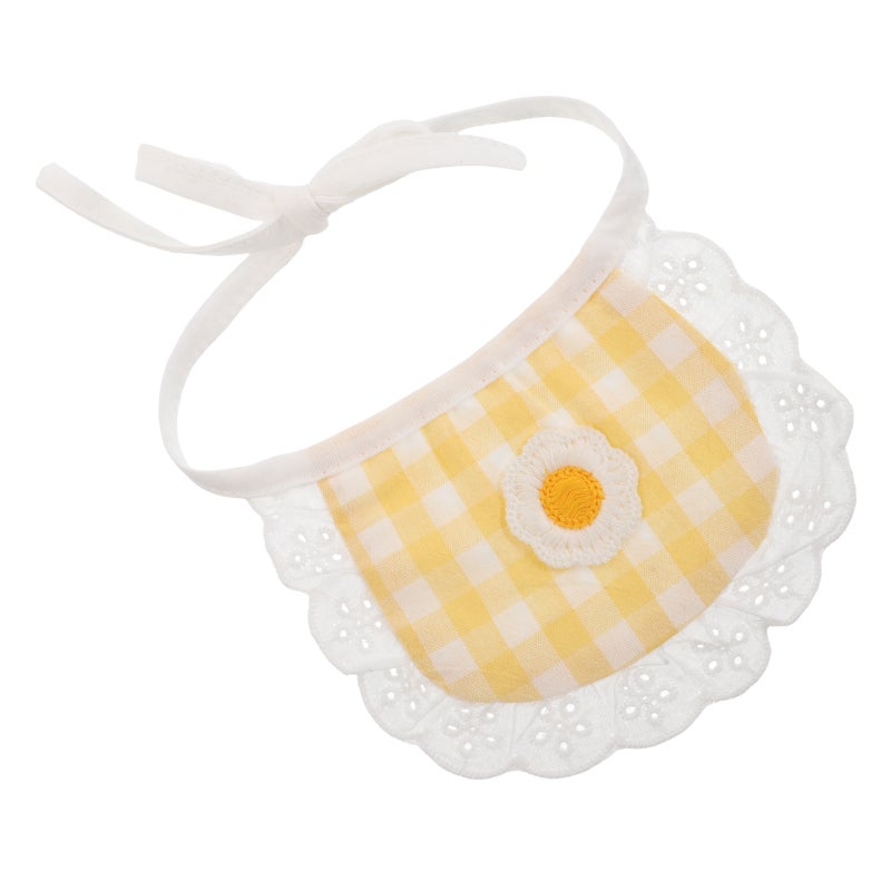 Pet Bandana Bib: Pet Cotton Bib - Washable Dog Neckerchief Scarf with Lattice Pattern & Flower Decor - Puppy Apparel Accessories for Small Dogs and Cats - Image 1
