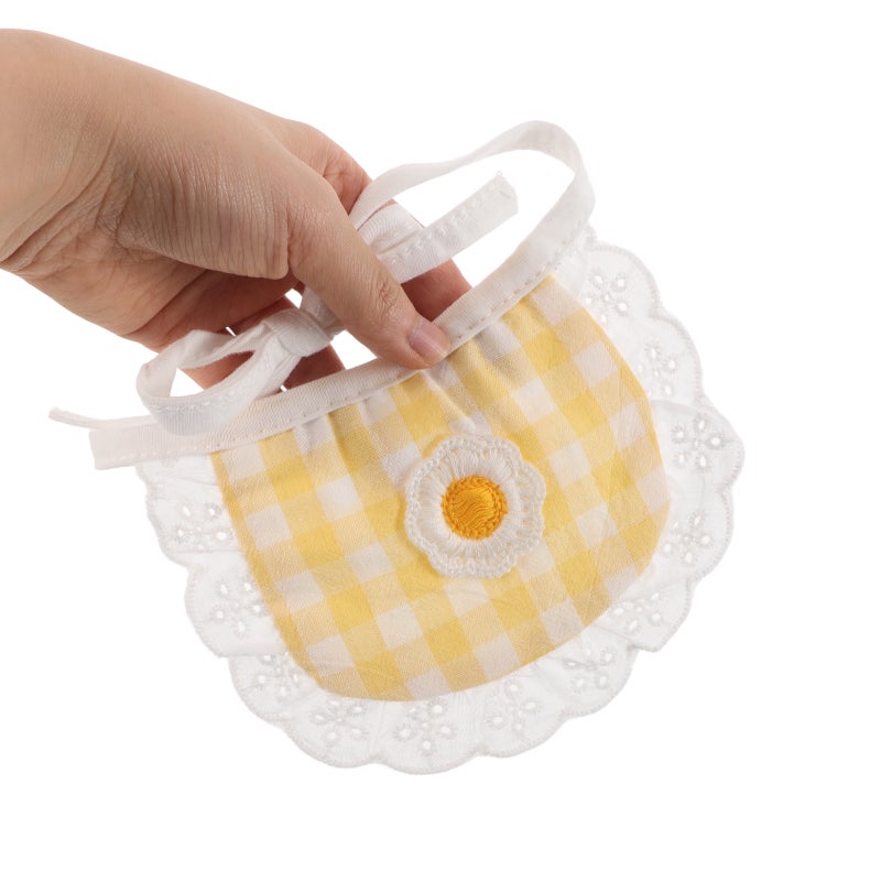 Pet Bandana Bib: Pet Cotton Bib - Washable Dog Neckerchief Scarf with Lattice Pattern & Flower Decor - Puppy Apparel Accessories for Small Dogs and Cats - Image 2