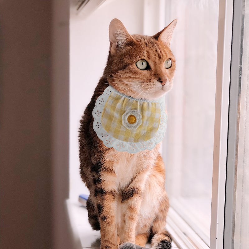 Pet Bandana Bib: Pet Cotton Bib - Washable Dog Neckerchief Scarf with Lattice Pattern & Flower Decor - Puppy Apparel Accessories for Small Dogs and Cats - Image 5
