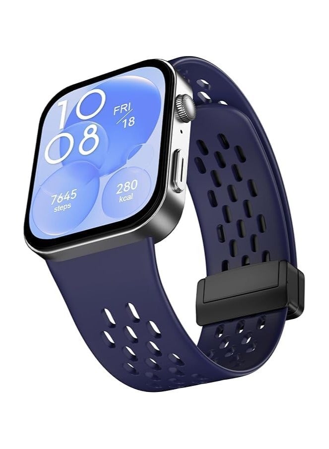 سوار سيليكون متوافق مع حزام Huawei Watch Fit 3، سوار معصم رياضي ناعم بديل مع إبزيم مغناطيسي متوافق مع ملحقات اللياقة البدنية Huawei Fit 3 Smartwatch (أزرق)