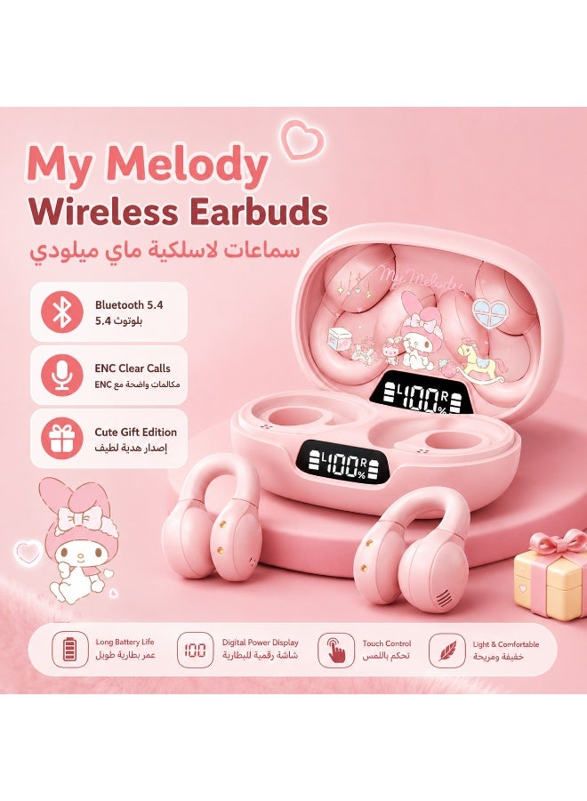 Cute Pink Wireless Earbuds Bluetooth 5.4, ENC Noise Reduction, Low Latency Gaming Earphones, Digital Power Display Charging Case, Touch Control, Comfortable Ear-Hook Fit for iOS Android - Image 1