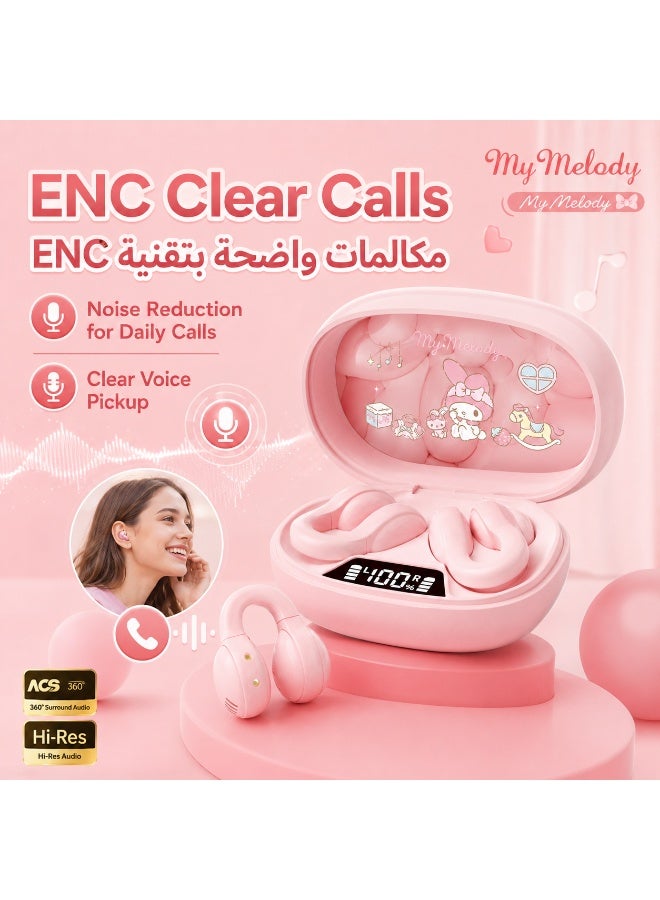 Cute Pink Wireless Earbuds Bluetooth 5.4, ENC Noise Reduction, Low Latency Gaming Earphones, Digital Power Display Charging Case, Touch Control, Comfortable Ear-Hook Fit for iOS Android - Image 3