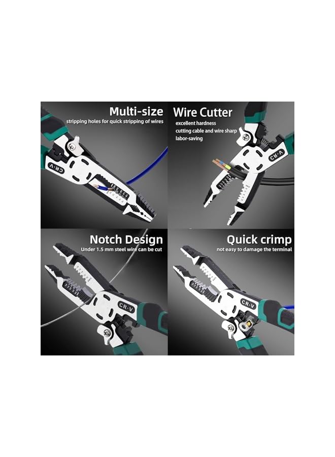 promass Wire Stripper Tool, 10-in-1 CR-V Multifunctional Plier with Wire Stripper, Wire Stripper Cutter Tool, Electrician Pliers for Electric Cable Stripping, Crimping, Reams, Grips and Cutting - Image 4