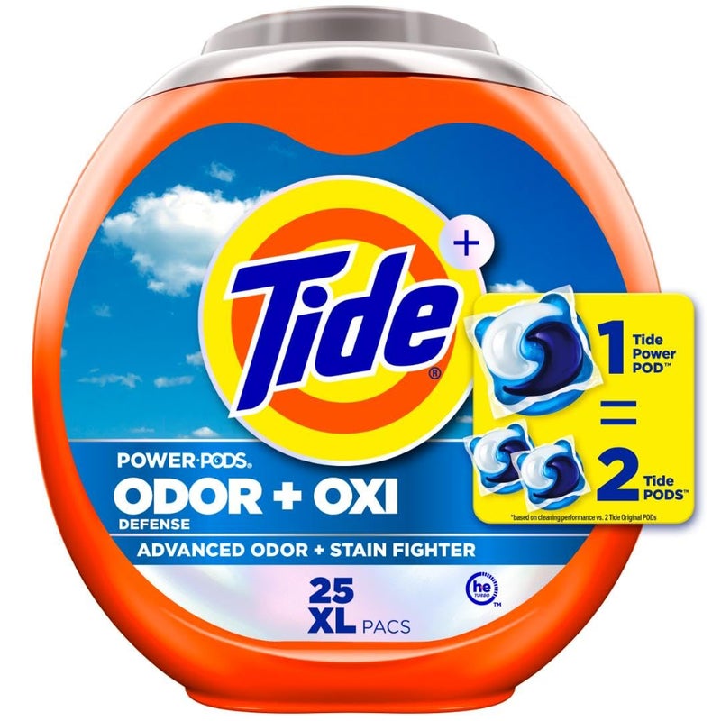Tide Odor Defense + Oxi Laundry Detergent Pacs, Original Scent, 25 Count, Advanced Odor + Stain Fighter, laudry soap washing detergent pacs - Image 1